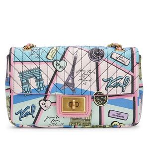 Karl Lagerfeld Agyness Shoulder Bag Paris Landmark Print Color Blush NWT